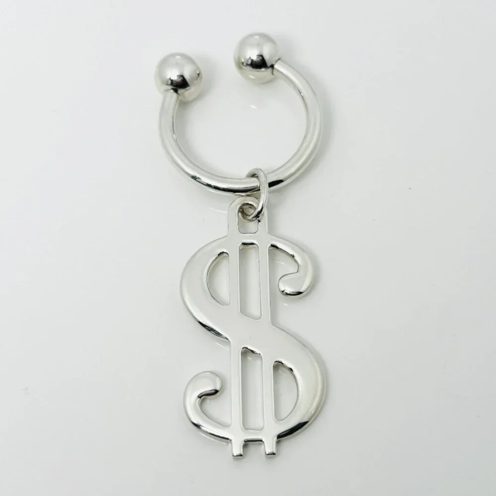 RARE Tiffany & Co Dollar Sign Key Ring Chain in Sterling Silver Currency Code