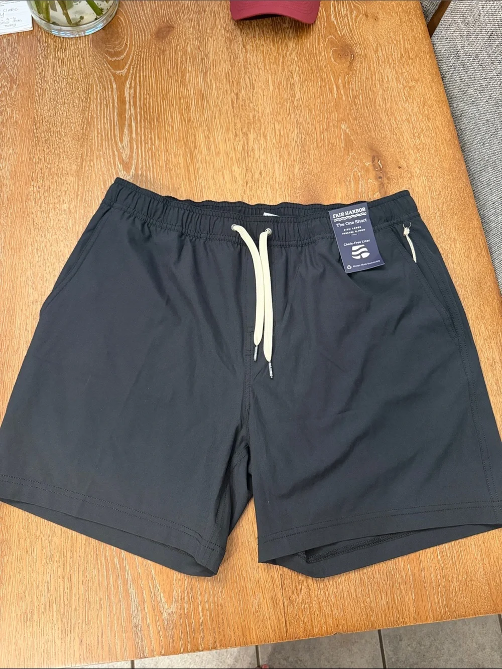Fair Harbor Black Swim Shorts with Cream Drawstring Accent