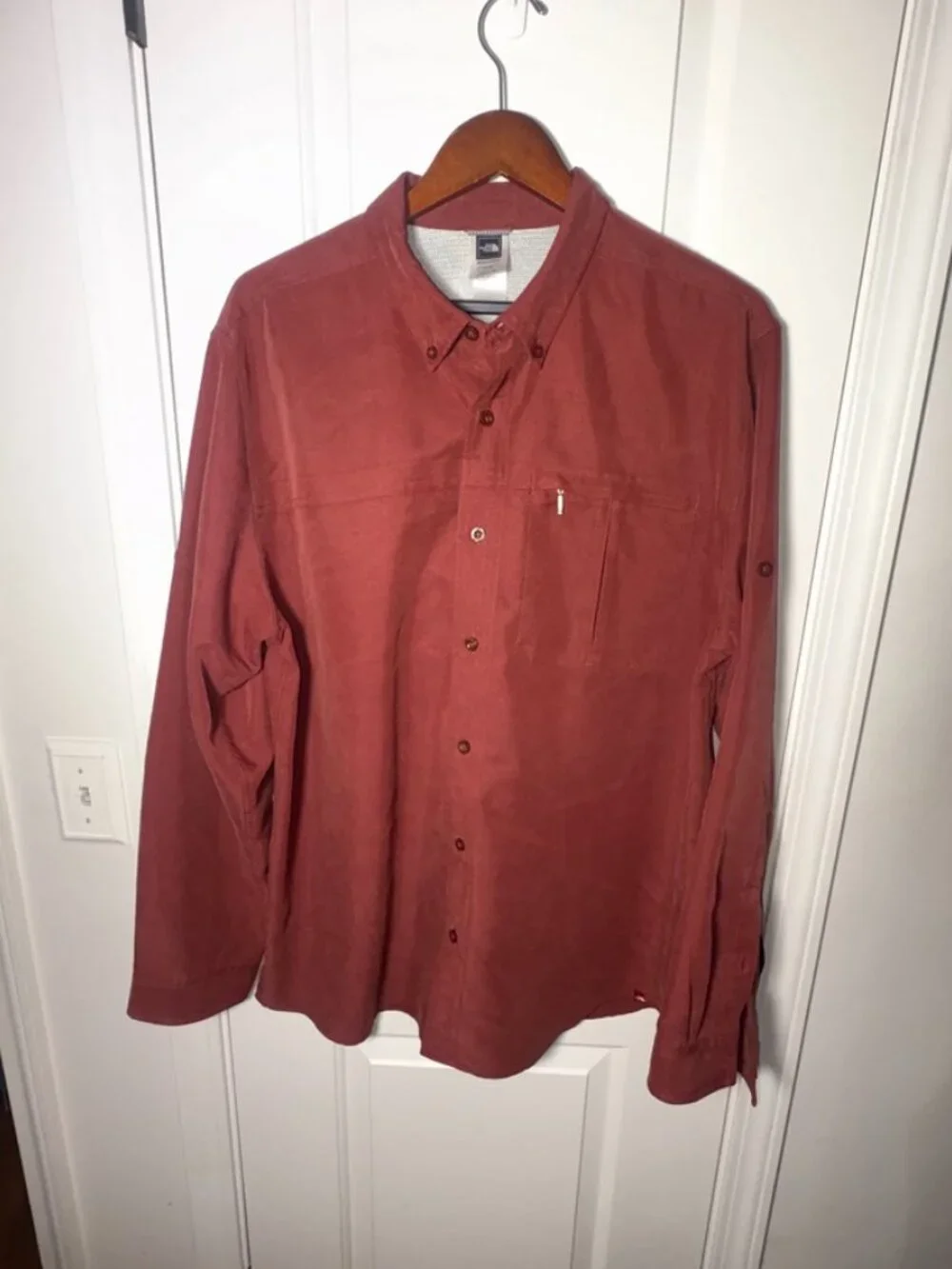 Men's The North Face Long Sleeve Collared Zipper Pocket Nantucket Red XL