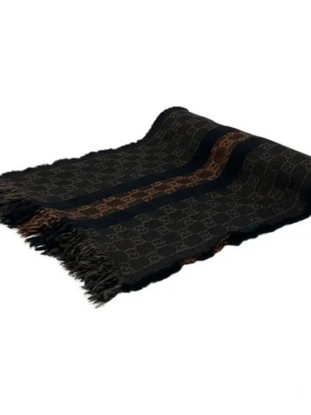 GUCCI Black Brown Dark Brown Wool Scarf