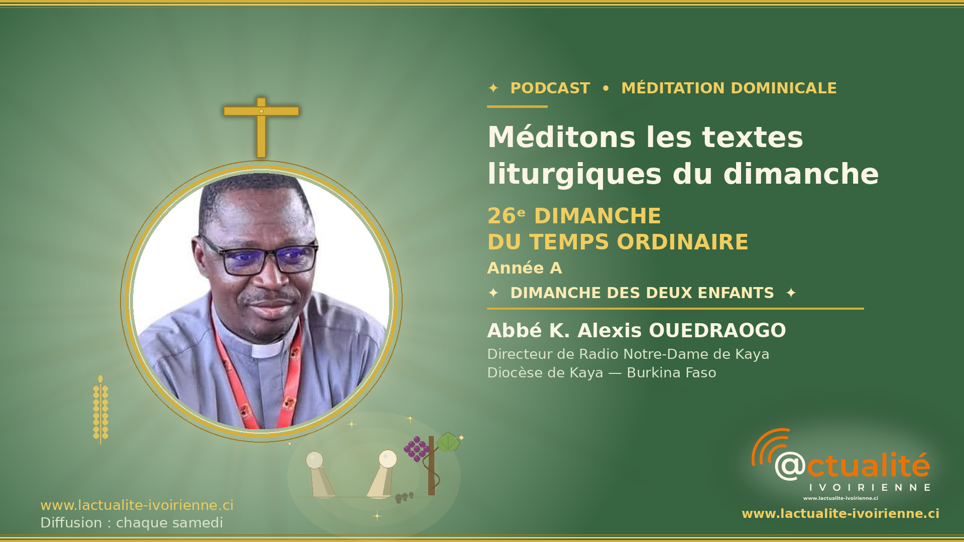 Méditons les textes liturgiques du 26ᵉ Dimanche du Temps Ordinaire — Année A Dimanche des deux enfants « Lequel des deux a fait la volonté du père ? » Abbé K. Alexis OUEDRAOGO (Radio Notre-Dame de Kaya)